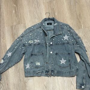 Vici Denim Jacket with Pearl Details